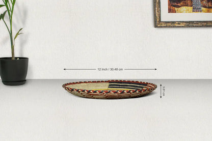 Echoes 12” Flat Woven Wall Basket, Boho Wall Hanging Basket, Handmade Wedding Welcome Basket, Fruit Tray, Decorative Boho Wall Basket